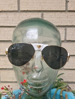 Versace Gold Frame Sunglasses with White Brow and Dark Lenses